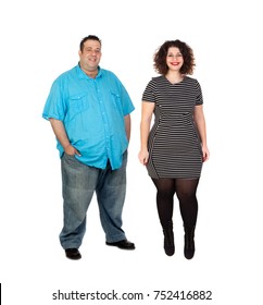 Curvy Girl And Obese Man Isolated On A White Background