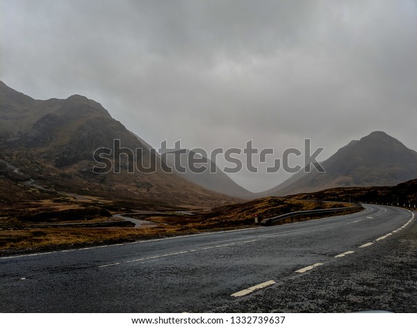 Curvy road through the\
mountains
