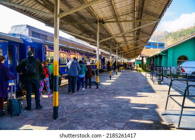 Cusco, Peru; 25 07 2022: Amazing View Of The Train In The Station Of Poroy, Where People Travel To Get To The Ancient City Of Machu Pichu