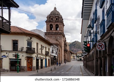 Cusco, Peru - April 29 2020: Empty Streets Without People During Coronavirus Pandemic In Latin South America. Epidemic Of Covid-19. Nobody