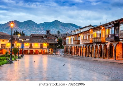Cusco, Peru - Plaza de Armas, colonial spanish architecture in Andes Mountains, South America.