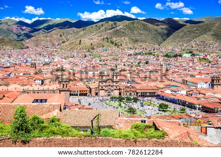 Cusco, Peru - Plaza de Armas, medieval center of Cuzco city (former capital of Inca Empire). Andes Mountains, South America.