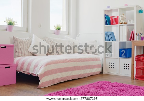 Cushions On Bed Girls Room Stock Photo Edit Now 277887395