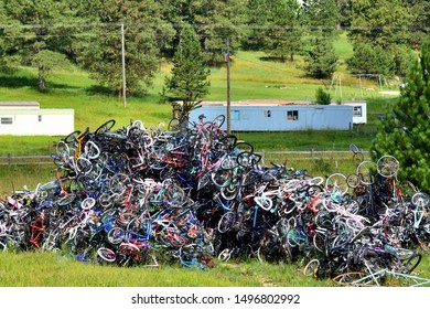 Custer SD, USA On August 9, 2019 : A Pile Of Bikes.