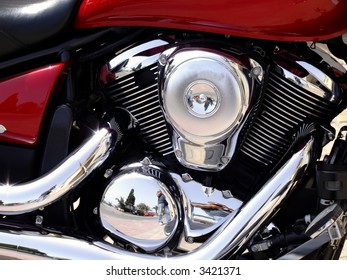 Custom bike V engine, showing off shining chrome and in tip top condition - Powered by Shutterstock