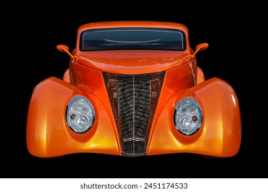 Custom build bright orange hot rod based on 1930s ford