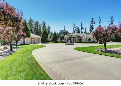 Custom Built Luxury House With Perfect Landscape Design. Detached Double Doors Garage With Spacious Asphalt Driveway. Northwest, USA