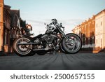 Custom chopper motorcycle, black and white chrome motorbike, cool design