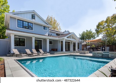 Custom Home, Menlo Park, Back Yard Pool 