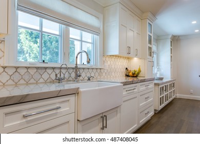 Custom Kitchen Cabinets, Custom Tile, White And Clean 