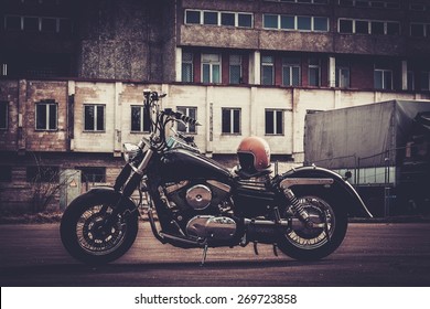 Custom Made Bobber Motorcycle On A Road 