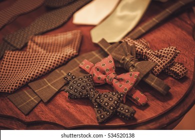 Custom made bow tie and necktie in tailor studio