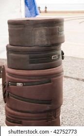 Custom Made Carrying Transport Cases For Steel Pan Drum Musical Instruments Roadside After Concert As Photographed In Port Of Spain Trinidad