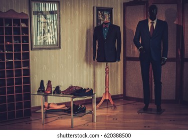 Custom made shoes and suits in tailor studio