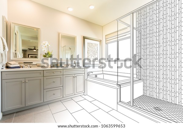 Custom Master Bathroom Design Drawing Gradating Stock Photo Edit Now 1063599653