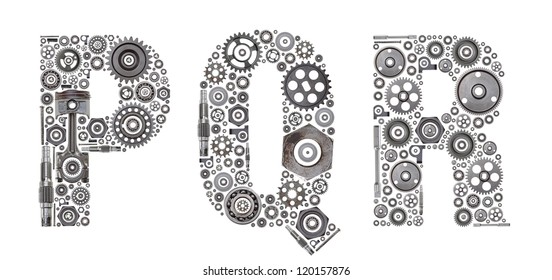 Custom Metal Block Letters Made Out Of Nuts, Bolts, Gears And Other Car Parts.