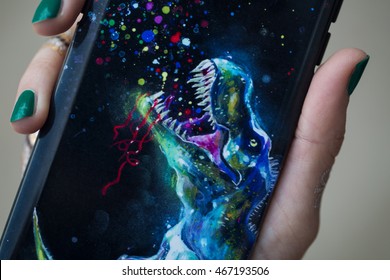 Custom Phone Case Close Up. Colorful T-rex Print.