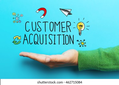 Customer Acquisition Concept With Hand On Vivid Blue Background