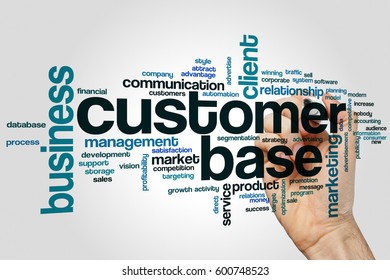 Customer Base Word Cloud Concept On Grey Background.