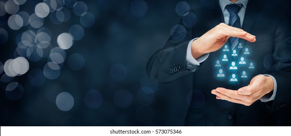Customer care, insurance, care for employees, human resources, employment agency and marketing segmentation concepts. Leader manage his team. - Shutterstock ID 573075346
