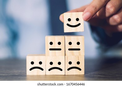 Customer Chooses Smiley Face On Wood Stock Photo 1670456446 