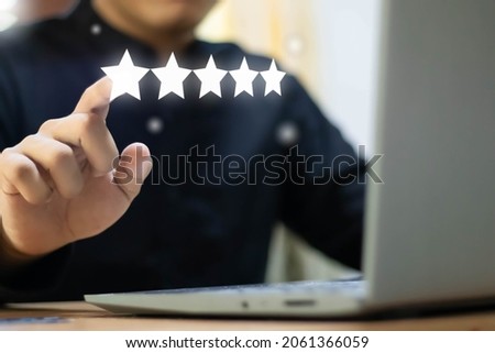Customer evaluation feedback. men Giving Positive Review for Client's Satisfaction Surveys. giving a five star rating. Service rating, satisfaction concept, Customer Experience for good services.