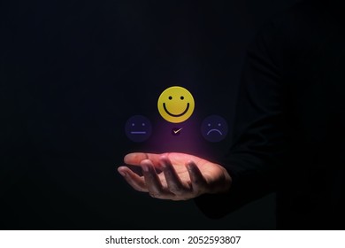 Customer Experience Concept. Happy Client giving Positive Review. Exellent Feedback for Products and Services. Client Satisfaction Surveys. Marketing Strategy