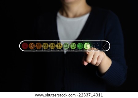 Customer Experience Concept. Happy Client giving Positive Review. Exellent Feedback for Products and Services. Client Satisfaction Surveys. Marketing Strategy