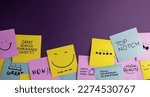 Customer Experience Concept. Happy Clients stick Many Sticky Notes with Positive Review on Board. Feedback for Satisfaction Surveys.