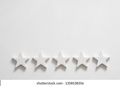 Customer Experience. Service Rating And Review. Assessment Survey. Five Star Shapes. Copy Space On White Background.