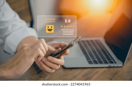 Customer experience Smartphone users rate the service above expectations with a pop-up five-star icon for the satisfaction check service. Customer Service Experience and Business Satisfaction Surveys