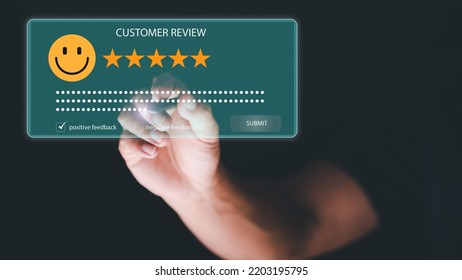 Customer Experience Survey Concept For Services And Products And Customer Engagement,Male Consumers Rate Their Satisfaction And Rate And Review Online,Consumers Comment And Rate Online.