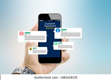 customer experience,review concept.Hands holding mobile phone - Shutterstock ID 1481618135
