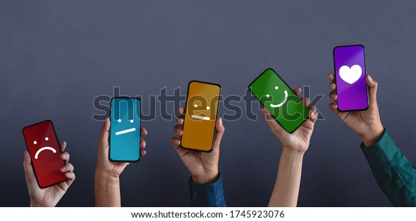 Customer\
Experiences Concept. Group of Diversity People Giving Feedback via\
Mobile Phone, from Negative to Positive Review. Poor to Excellent.\
Client\'s Satisfaction Surveys on Mobile\
Phone
