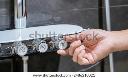 Similar – Image, Stock Photo Steel faucet with knobs at kitchen sink