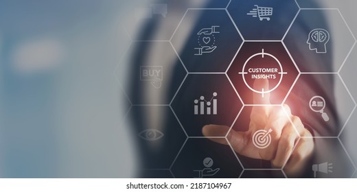 Customer insight marketing concept. Deep understanding of customers, their behaviors, preferences and  needs. Using customer insight to build strong customer relationship and increase customer loyalty - Shutterstock ID 2187104967