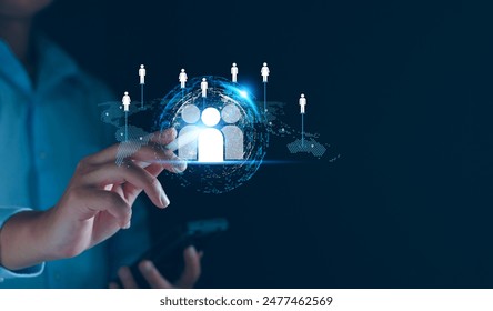 Customer relationship management or CRM concept. Businessman showing Customer relationship community online network technology. Global customer service system build brand loyalty. Digital business. - Powered by Shutterstock