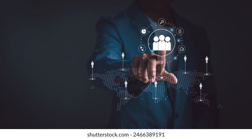 Customer relationship management,CRM Concept ,business network structure ,businessman touch person icon on virtual screen Represents the marketing strategy of organization business. - Powered by Shutterstock