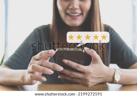 Customer review good rating concept, customer review by five star feedback, positive customer feedback testimonial.	