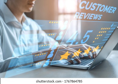 Customer review satisfaction feedback survey concept. User give rating to service experience on online application. Customer can evaluate quality of service leading to reputation ranking of business. - Shutterstock ID 1767864785