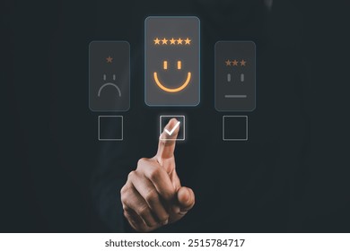 Customer review satisfaction feedback survey concept. User give rating to service experience on online application. Client evaluating the quality of service leading to reputation ranking of business. - Powered by Shutterstock