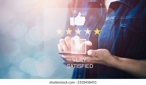 Customer satisfaction Concept, Mobile technology plays in empowering customers to express their opinions and responding to customer reviews to enhance their products, services and customer experience