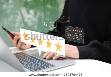 Customer Satisfaction Rating and Feedback Concept. Professional interaction with a digital customer satisfaction survey, emphasizing high-quality service and customer feedback. experience, review,