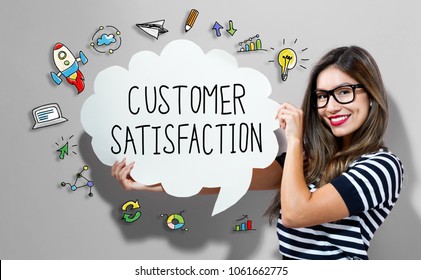 Customer Satisfaction Text Young Woman Holding Stock Photo (Edit Now ...