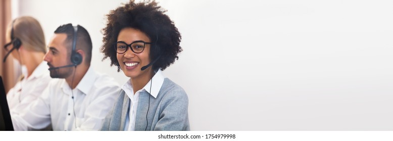 Customer Service. African American Lady In Call Center 