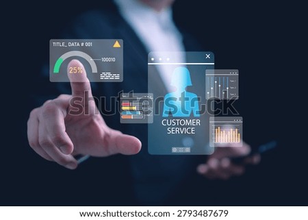 Customer service analytics dashboard with performance metrics, support management, client engagement, business intelligence, data analysis, service optimization and customer experience concept.
