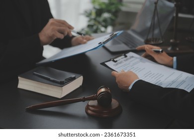 Customer service good cooperation, Consultation between a Businessman and Male lawyer or judge consult having team meeting with client, Law and Legal services concept. - Shutterstock ID 2361673351