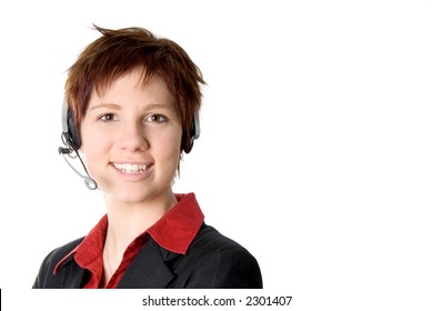 Customer Service Rep With Headset And Smiling