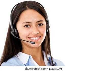 Customer Service Representative Wearing Headset - Isolated Over A White Background