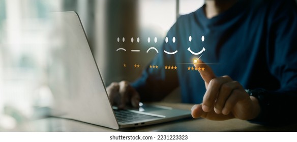 Customer services best excellent business rating experience. Satisfaction survey concept. user give rating to service experience on online application . - Shutterstock ID 2231223323